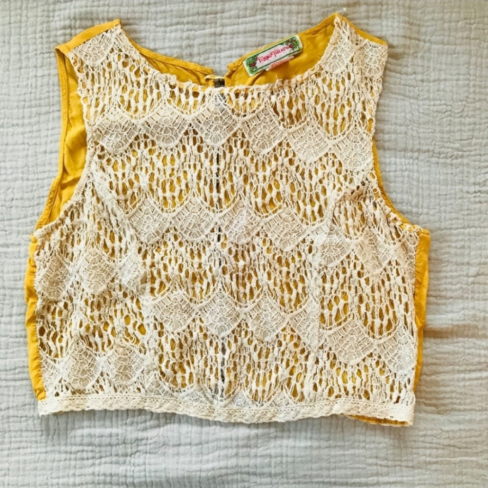 White & Yellow Boho Chic Crop Top